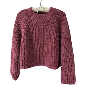 Cotton Emporium Womens Chunky Velour Knit Long Sleeve Cropped Maroon Sweater  XL